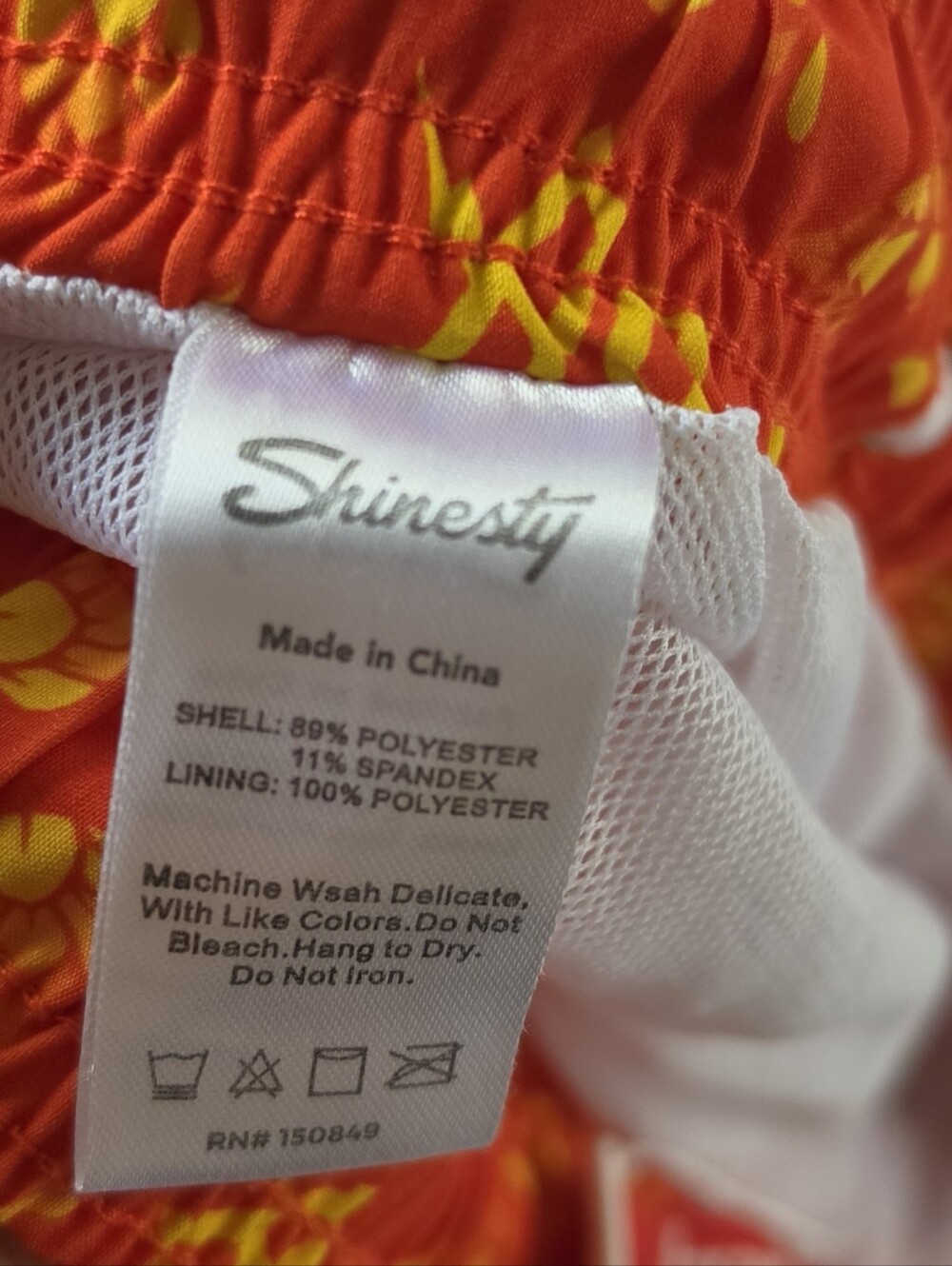 Shinesty Men's Orange Swim Trunks with Yellow Pattern - Picture 6 of 6